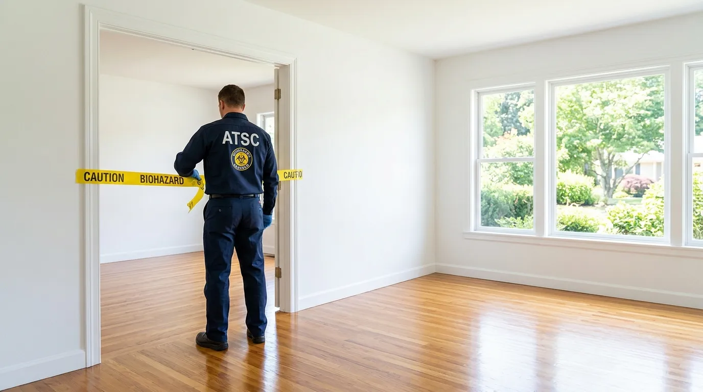 Certified biohazard cleanup crew performing Decomposition Cleanup in Piqua